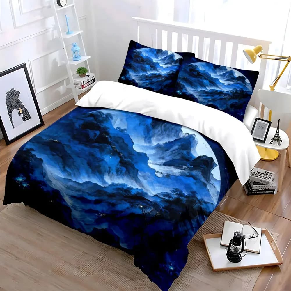 Set di biancheria da letto con copripiumino morbido e confortevole, decorazione paesaggistica Blue Mountain, include 1 copripiumino e 2 federe, regalo