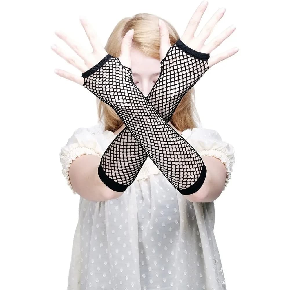 Simple Solid Color Fishing Net Gloves Fingerless Long Mesh Gloves Arm Sleeves Lolita Long Gloves Lady