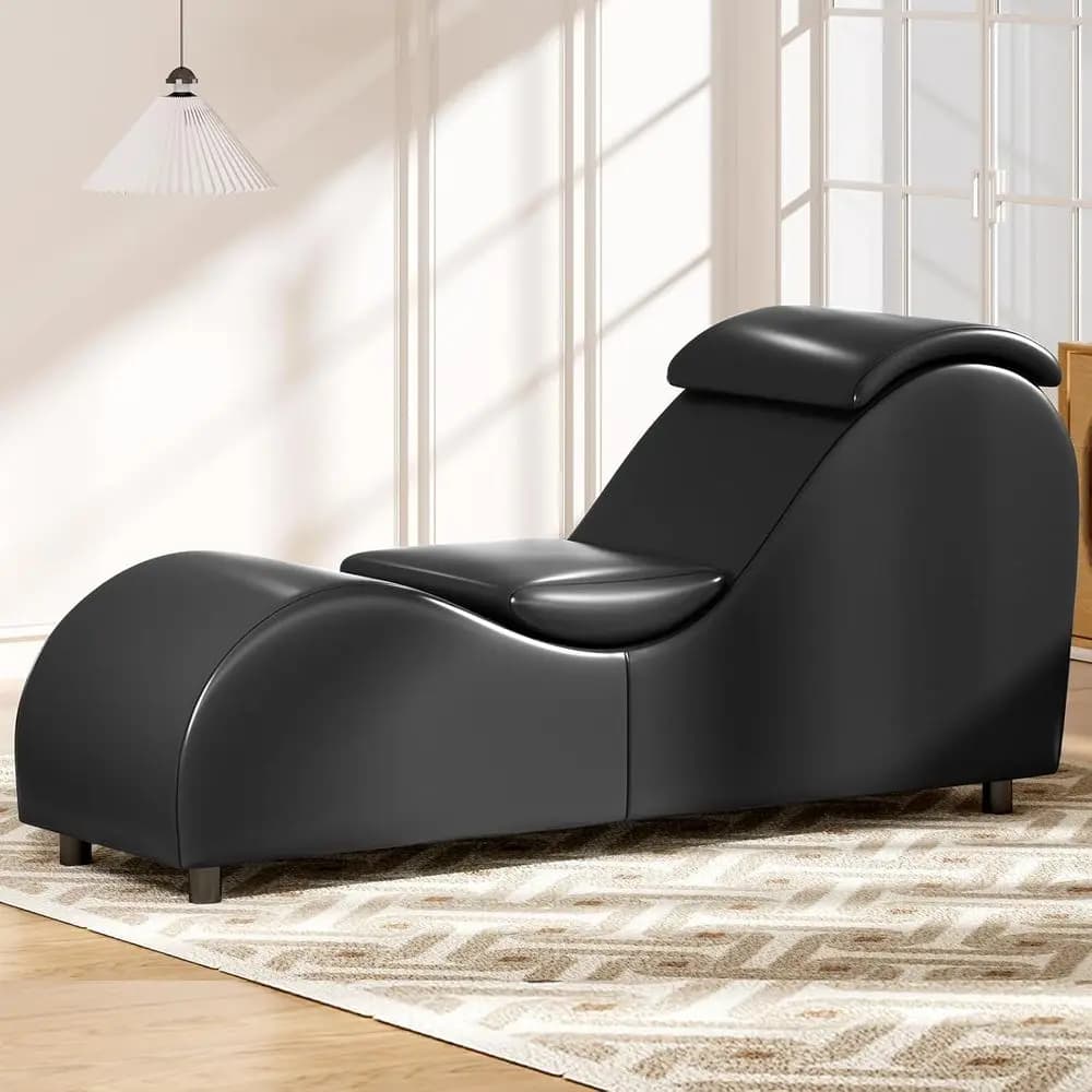 Poltrona lounge ergonomica in similpelle con curva a S e cuscini regolabili per il relax indoor, lo yoga e lo stretching - Nera