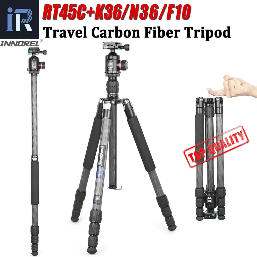 Treppiede multifunzione in fibra di carbonio-INNOREL RT45C monopiede leggero da viaggio professionale per fotocamera DSLR carico 15kg con testa a sfera