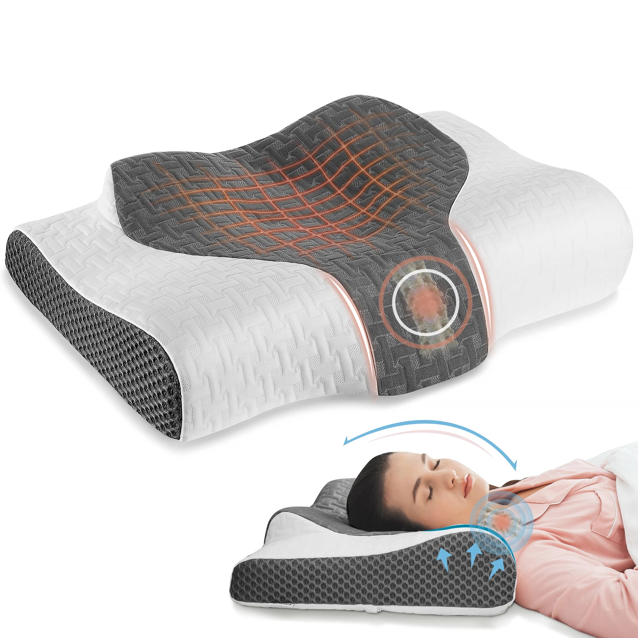 Cuscino cervicale Elviros con compattezza regolabile, cuscino ergonomico di supporto per il collo ortopedico per chi dorme di lato, schiena e stomaco