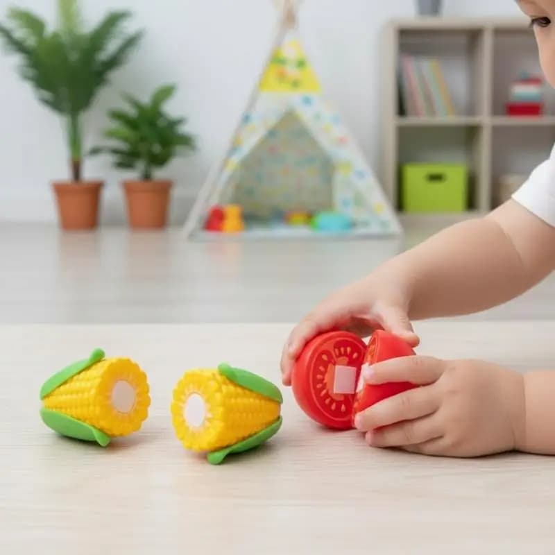 Set Cucina Giocattolo per Bambini, 1 Set di Frutta e Verdura da Tagliare in Plastica, Gioco Educativo Interattivo per Casa e Gioco di Ruolo