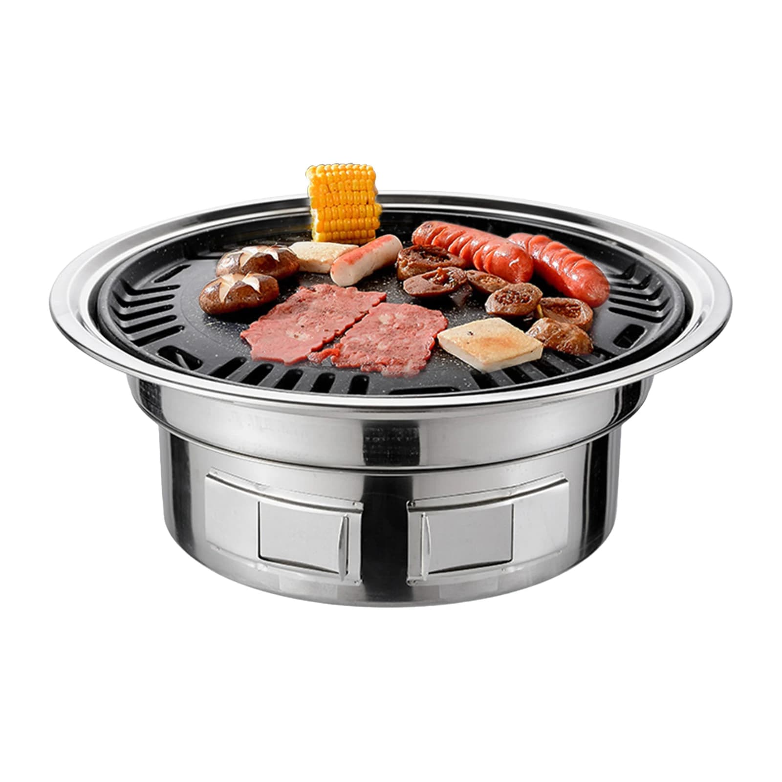 13 Inch Korean BBQ Grill Multifunctional Charcoal Barbecue Grill Round Camping Stove Tabletop Smoker Grill Grilled Net