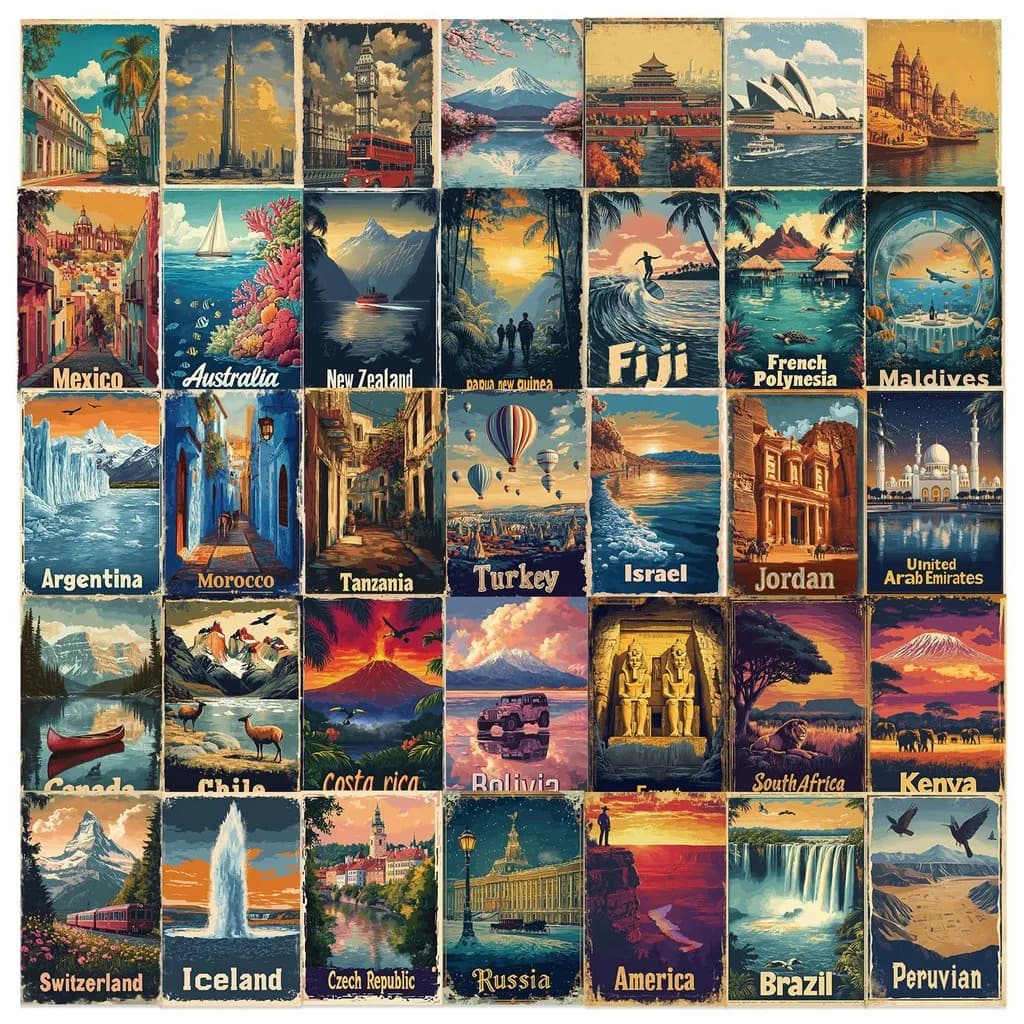 50 adesivi per graffiti con poster da viaggio vintage a forma di cartone animato - Decorazioni fai da te impermeabili per la registrazione di bagagli e notebook per iPadYourLife Store