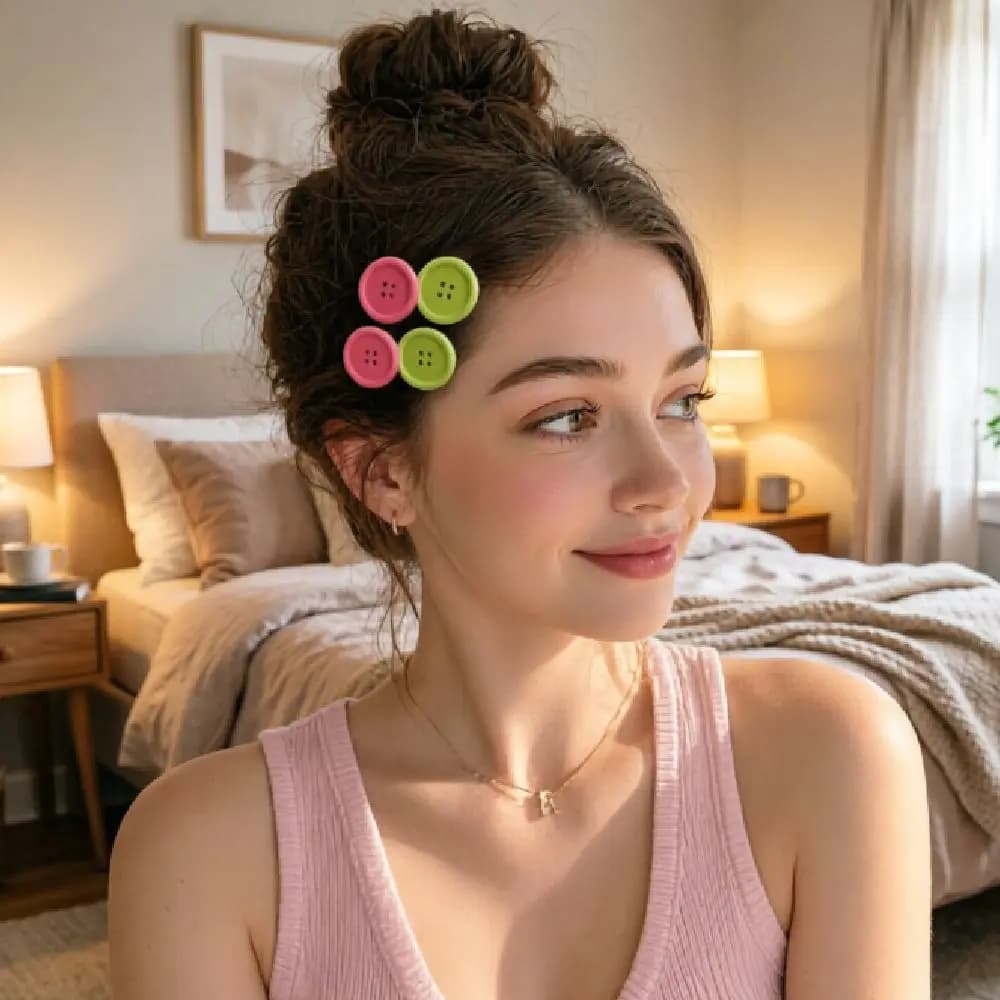 2pcs Oval Design Candy Color Hair Clip Non-Slip Sweet Button Shape Hairpins Non-Slip Lightweight Cute Barrettes Daily Wear Girls