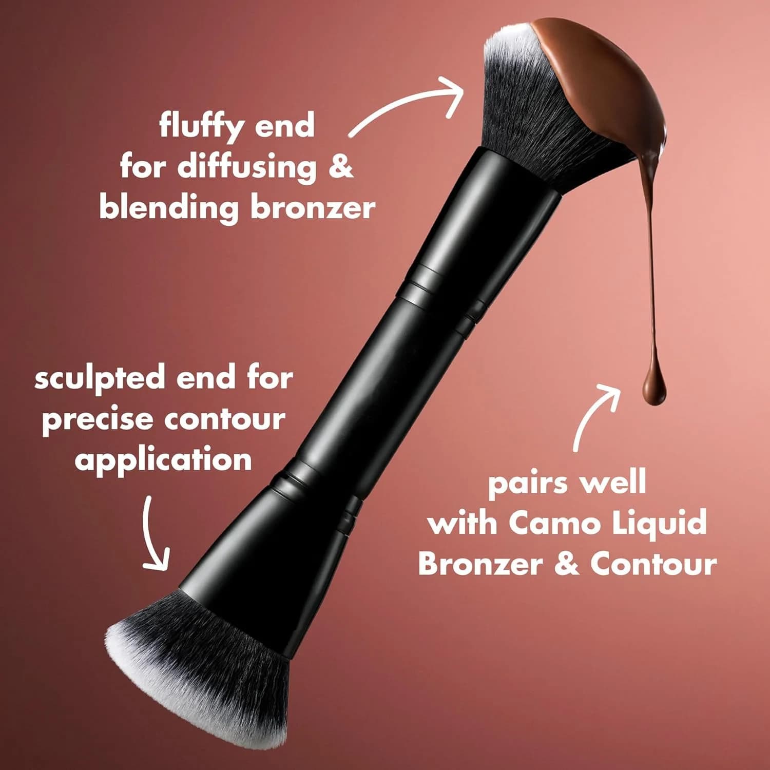 Pennello per trucco a setole morbide a doppia testa per applicazione di fard e contorno viso Strumento di bellezza monopezzo