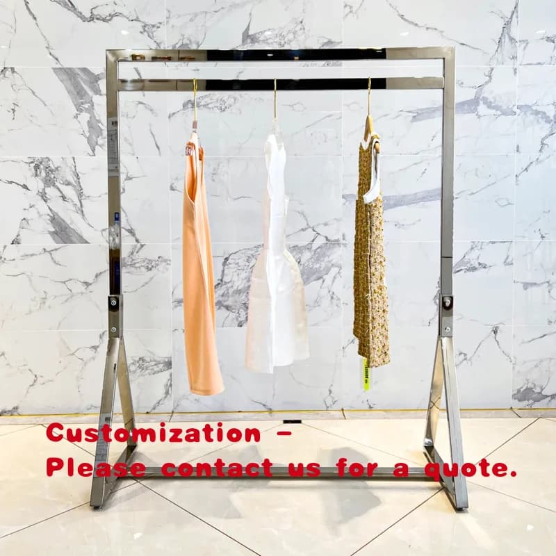 Espositore Pubblicitario da Terra Personalizzato per Negozio di Abbigliamento Femminile, Appendiabiti Dorato, Espositore per Vestiti, Scaffale per Negozio di Abbigliamento