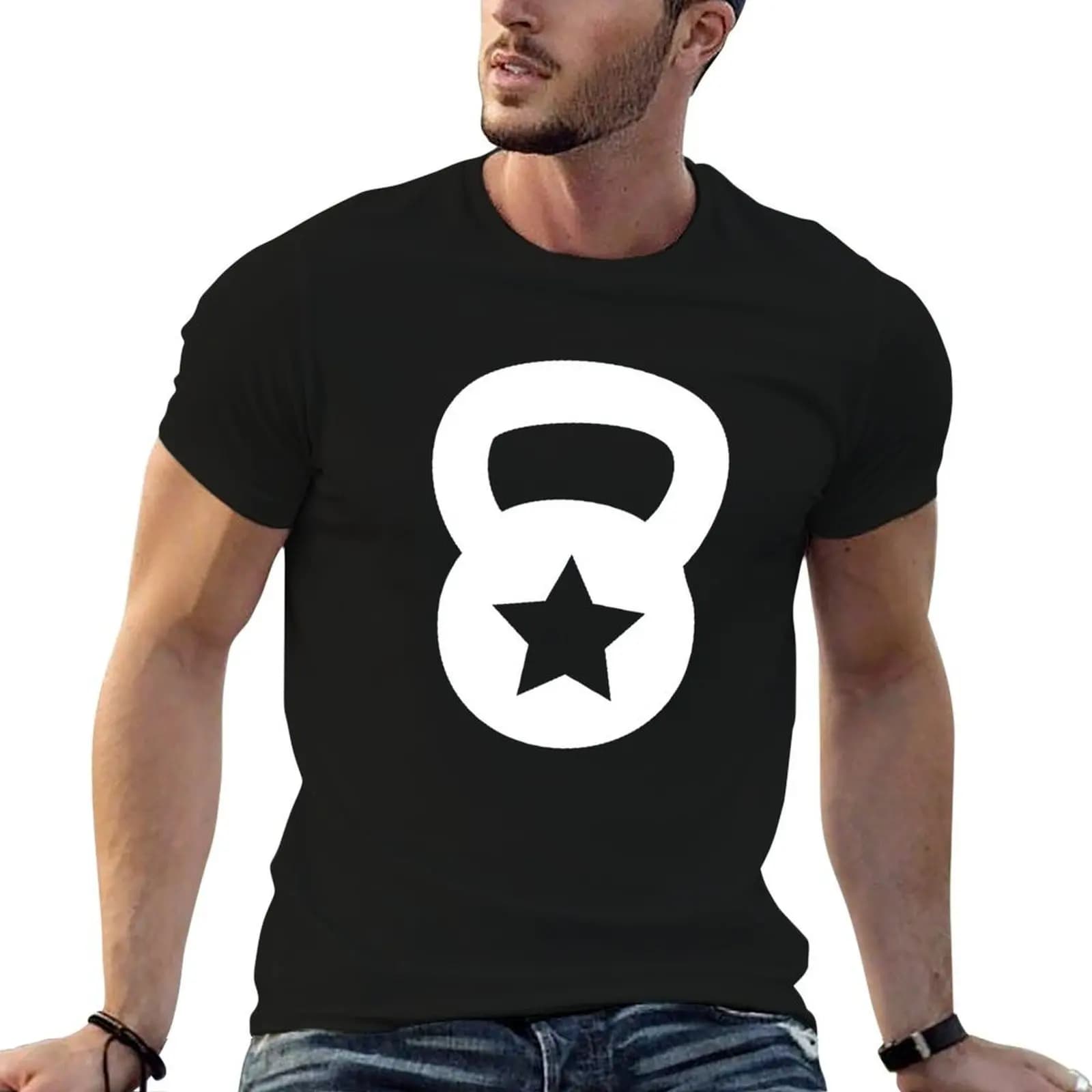 White Kettlebell With A Star T-Shirt, magliette anime, magliette oversize da uomo, magliette grafiche da uomo in cotone, T-shirt