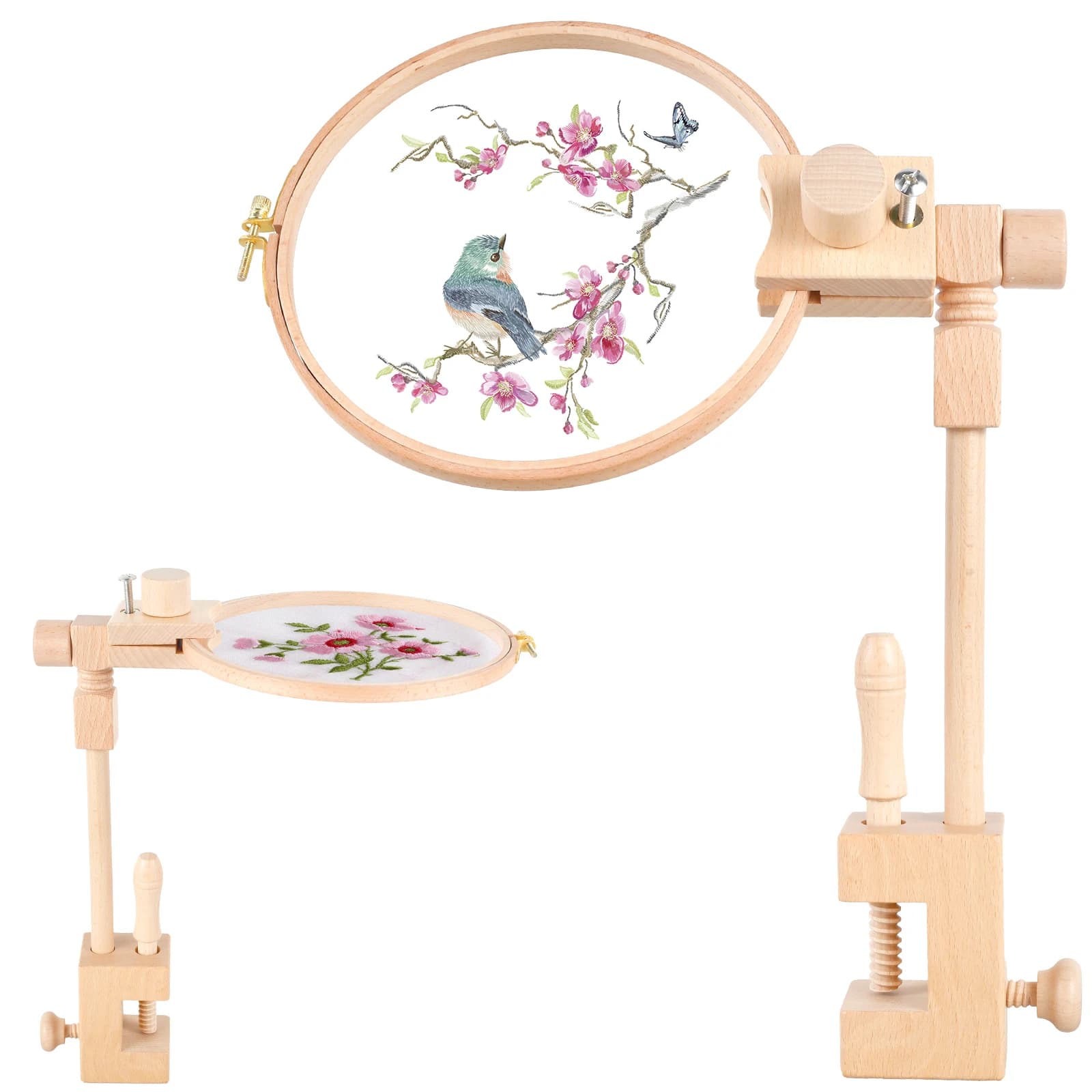 Supporto per telaio da ricamo regolabile con rotazione a 360 Supporto da tavolo per ricamo in legno Cornici per rack per punto croce Cornici Strumenti per cucire fai da te