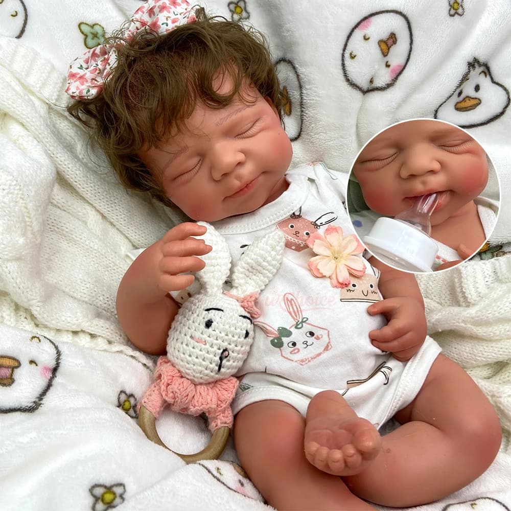 Bambola Reborn Realistica da 20 Pollici con Bocca Apribile, Corpo Intero in Silicone, Bambina/Bambino, Fatta a Mano con Capelli Insegnalati, per Regalo