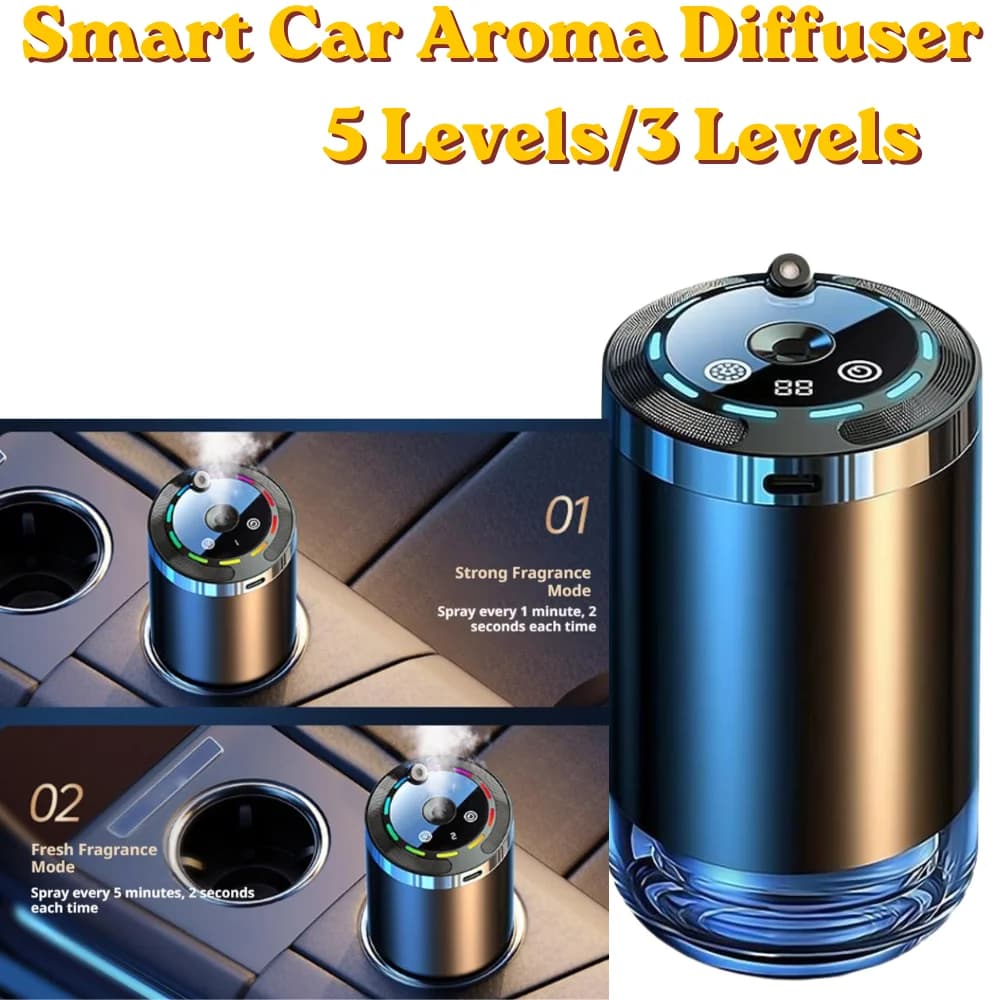 Rechargeable Smart Car Aroma Diffuser 5 Levels Adjustable Automatic Fragrance Mist Humidifier LED Ambient Light Odor Remover