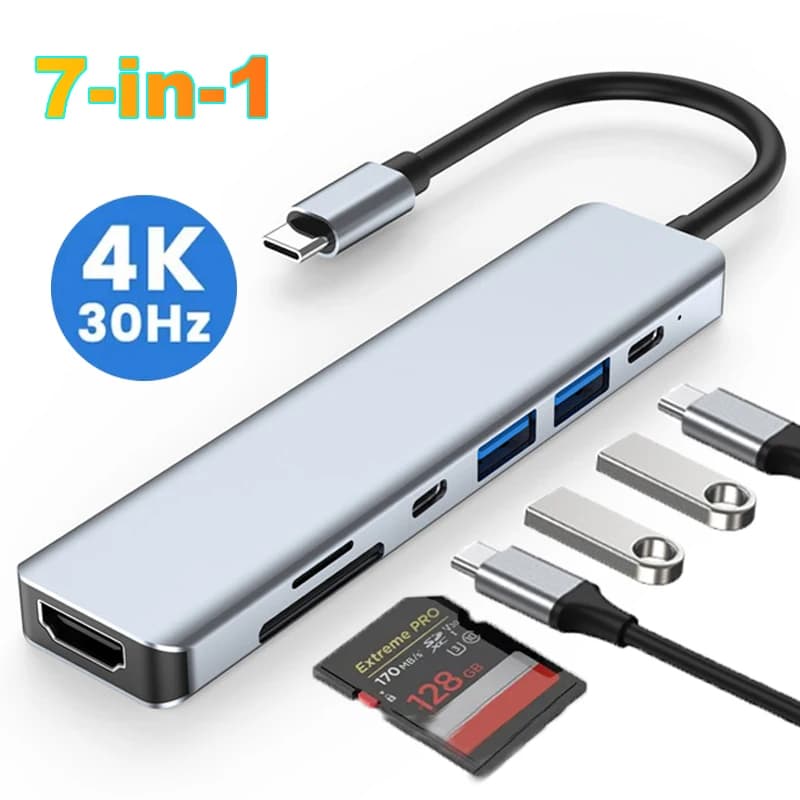 Docking station USB C 7 in 1 Adapter compatible HDMI 4K HUB USB 3.0 TIPO C to HDMI PD 87W Splitter USB C for MacBook Pro laptop