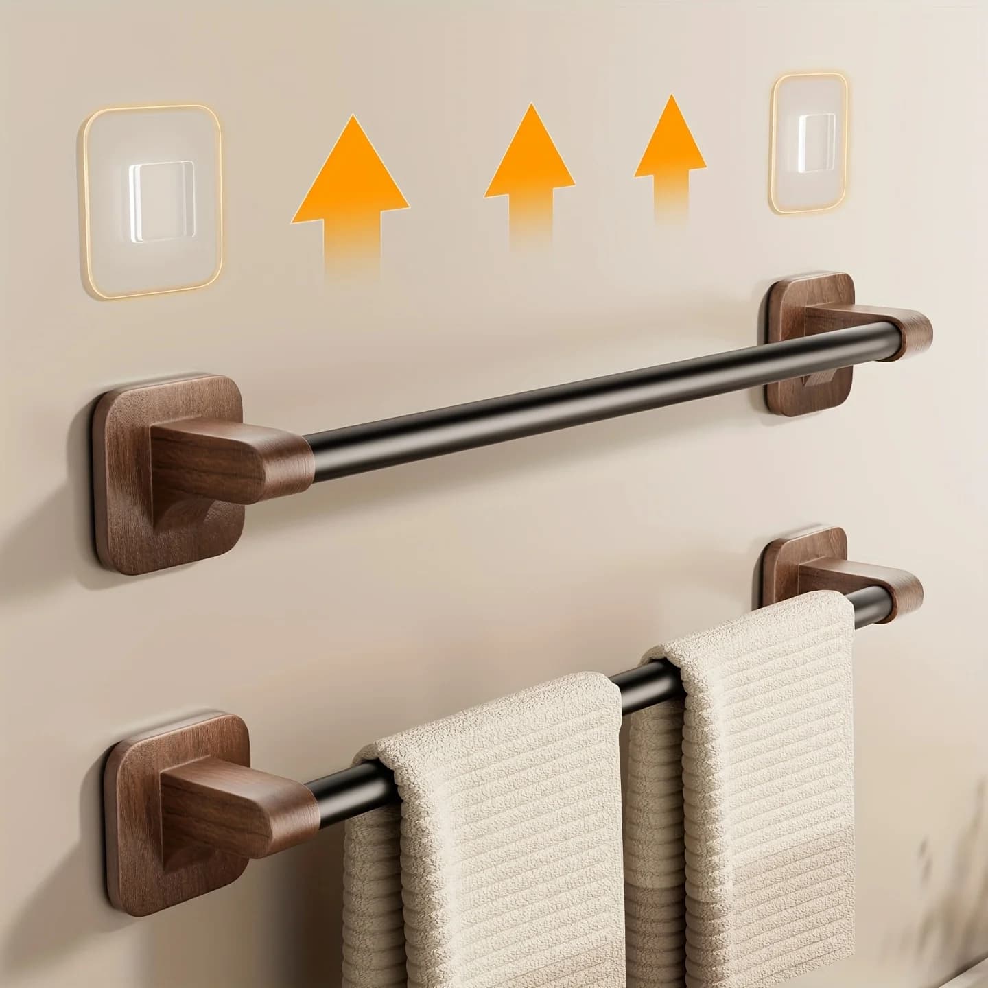 Towel Rack Walnut Color Style Punch-Free Wall-Mounted Bathroom Storage Single Rod Bathroom Towel Hanging Rack Towel Racks