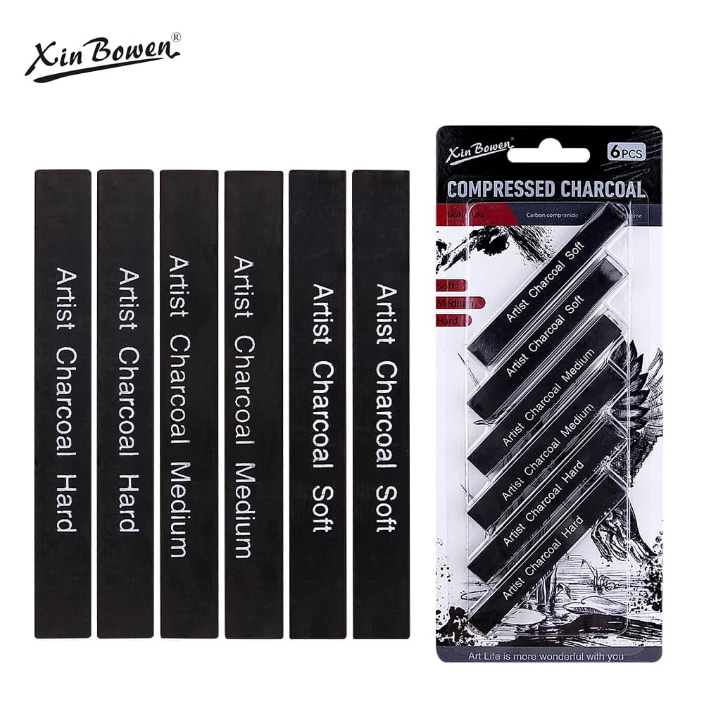 Graphite Sketch Wood Carbon Strip Set, Art Student Painting, Charcoal Pencil, Solid, Wholesale, 6Pcs
