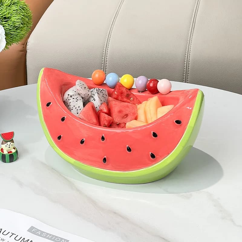 Piatto da frutta in ceramica anguria Forchetta da frutta Tavolino da salotto Snack per la casa Piatto da dessert Piatto di frutta secca Doppio uso