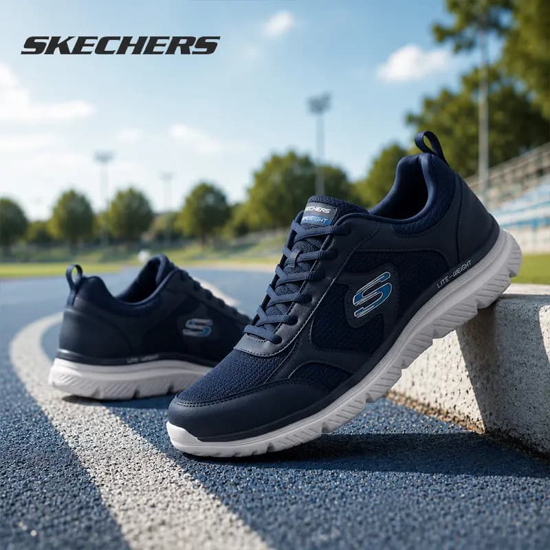 Skechers Men's Running Shoes 8790359‑NVY Navy Blue Mesh Breathable Cushioning Sports Walking Sneakers