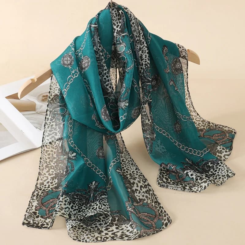 New Chiffon Scarf Printed 2024, Women's Solar Protective Silk Scarf, Long Wrap, Beach & Travel Accessories, Trendy Hair Band