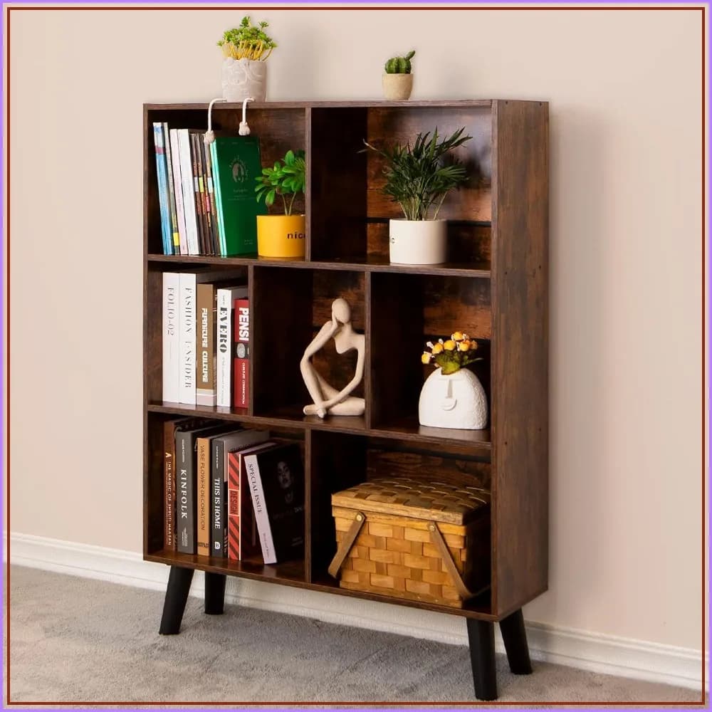 3-Tier Cube Bookshelf, Mid-Century Modern Bookcase with Legs, Freestanding Open Shelves for Bedroom, Living Room, Office
