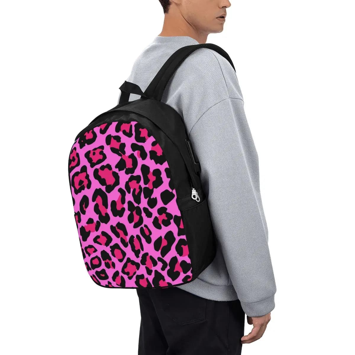 Zaino con Stampa Leopardata Rosa Acceso, Borsa da Viaggio per Notebook, Borsa per Computer, Borsa Scolastica per Studenti Universitari, Borsa a Tracolla per Laptop per Uomini e Donne
