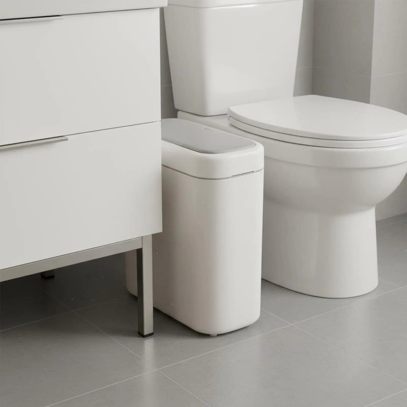 Cestino per Rifiuti Salvaspazio con Coperchio a Pressione, Design Sottile, Facile da Pulire, per Bagno