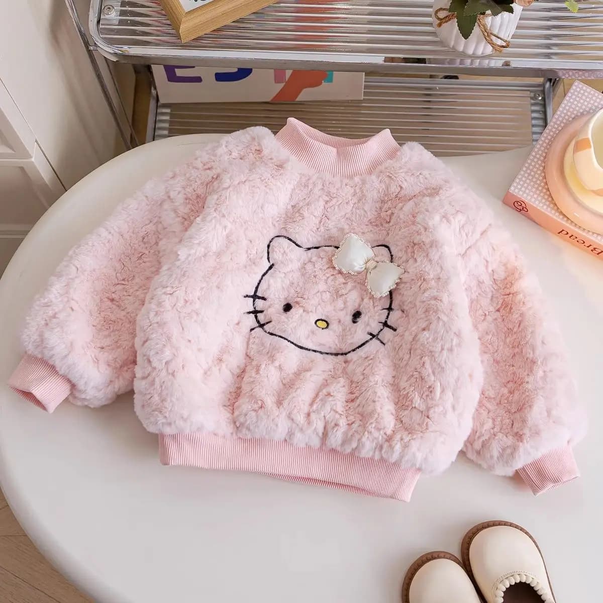 Kawaii Anime Hello Kitty Sanrio Ins Maglione invernale in pile Cappotto spesso Simpatico cartone animato per bambini Plus Felpa con strato base in velluto