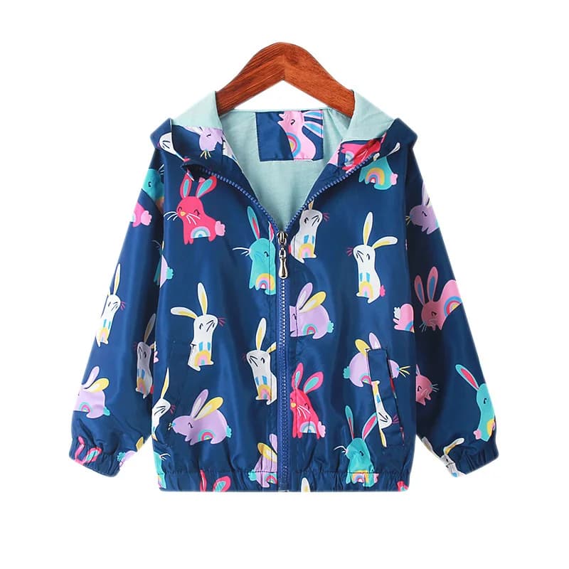 Giacca da ragazza coniglio Pasqua Primavera Autunno Cappotto giacca a vento per bambini con cerniera con cappuccio Abbigliamento per bambini impermeabile 2 3 4 5 6 7 8 9 anni