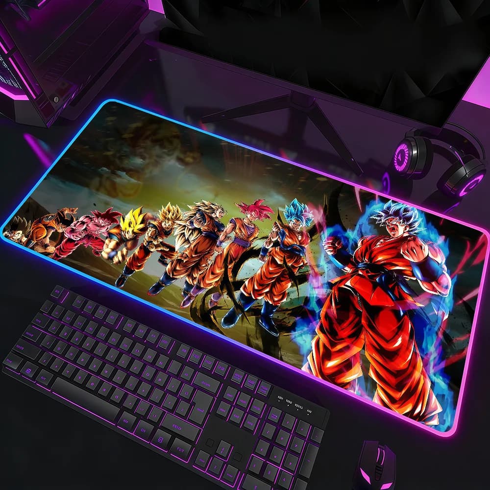 Tappetino per mouse con LED RGB, colorato, per tastiera da gioco, antiscivolo, impermeabile, con superficie D-Dragon Ball
