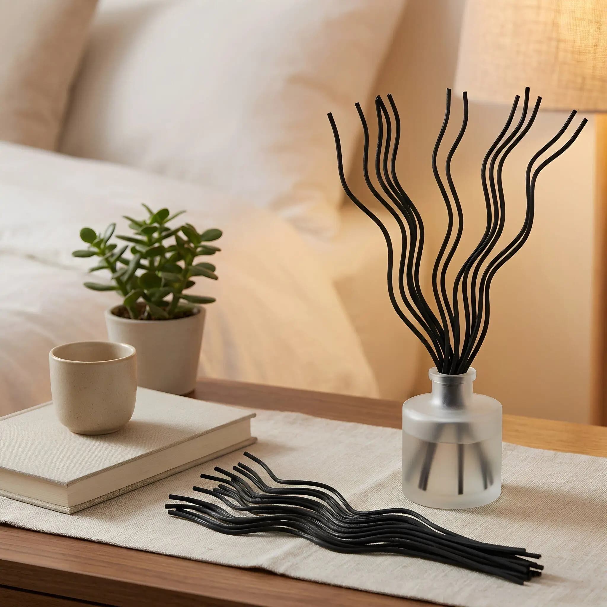50Pcs Wavy Rattan Reed Diffuser Stick Natural Replacement Refill for Essential Oil Indoor Aromatherapy Bedroom Living Room