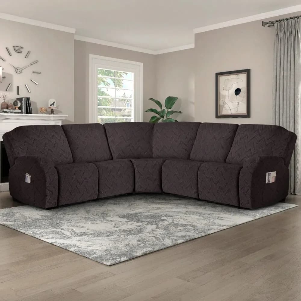 Copridivano Sezionale 5 Pezzi, Coperture per Divano Reclinabile Oversize con Tasche, per Divano a L Reclinabile, Lavabile, Morbido, Extra Large