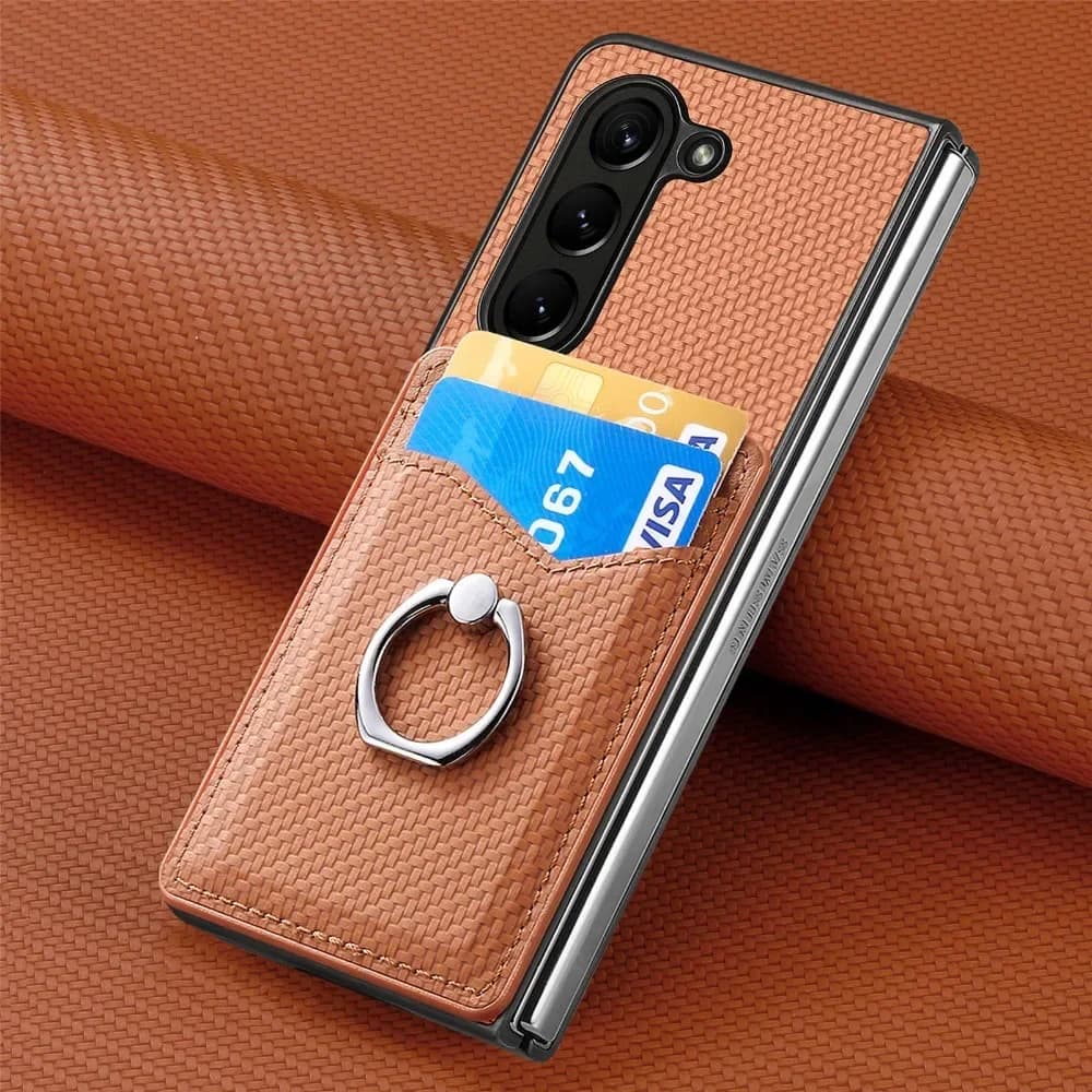 PU Leather Wallet Phone Case for Samsung Galaxy Z Fold 7 6 5 4 3 2 5G Shock Cover with Credit Card Slots Support Ring