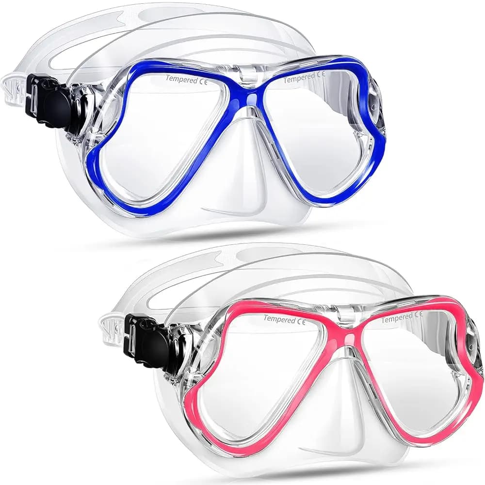 Confezione da 2 Maschere da Nuoto per Adulti, Occhialini Subacquei con Copertura per il Naso, Antiappannamento, Visione Chiara, Vetro Temperato per Immersioni e Nuoto