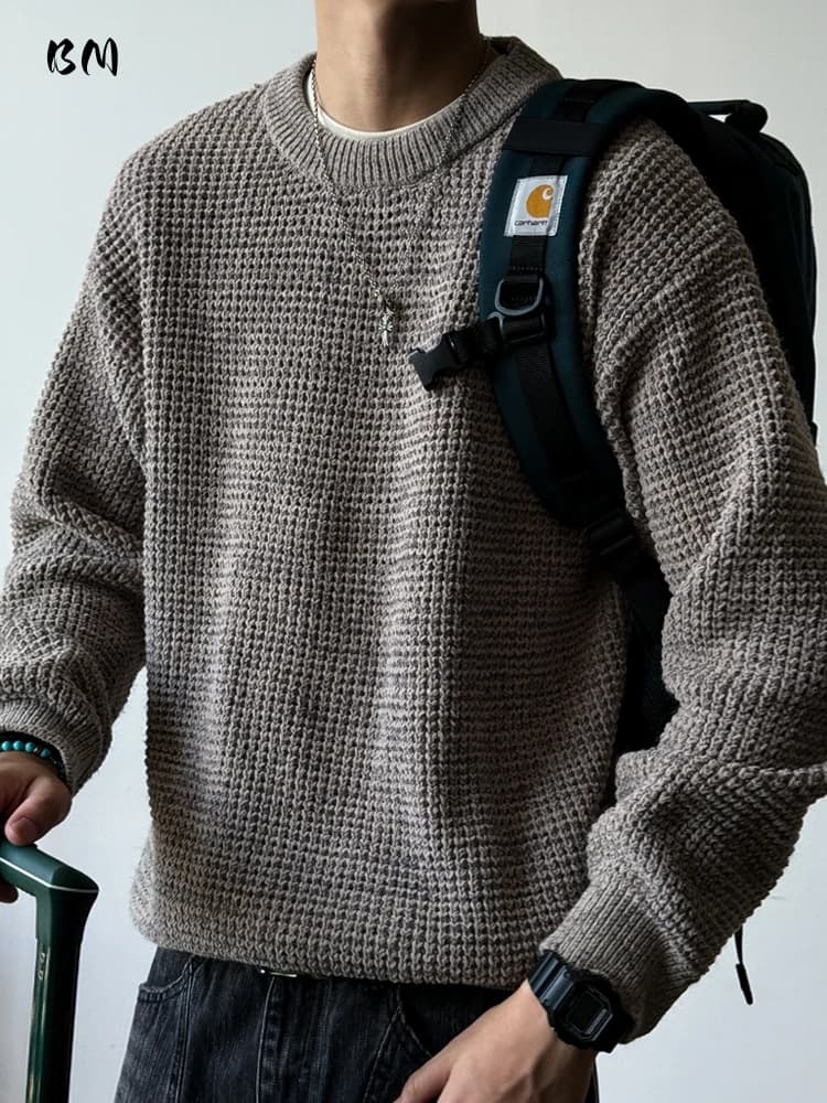 Maglione lavorato a maglia grosso pesante stile giapponese per uomo Autunno Inverno Tinta unita Minimalista Girocollo Pullover casual Trendy maschile