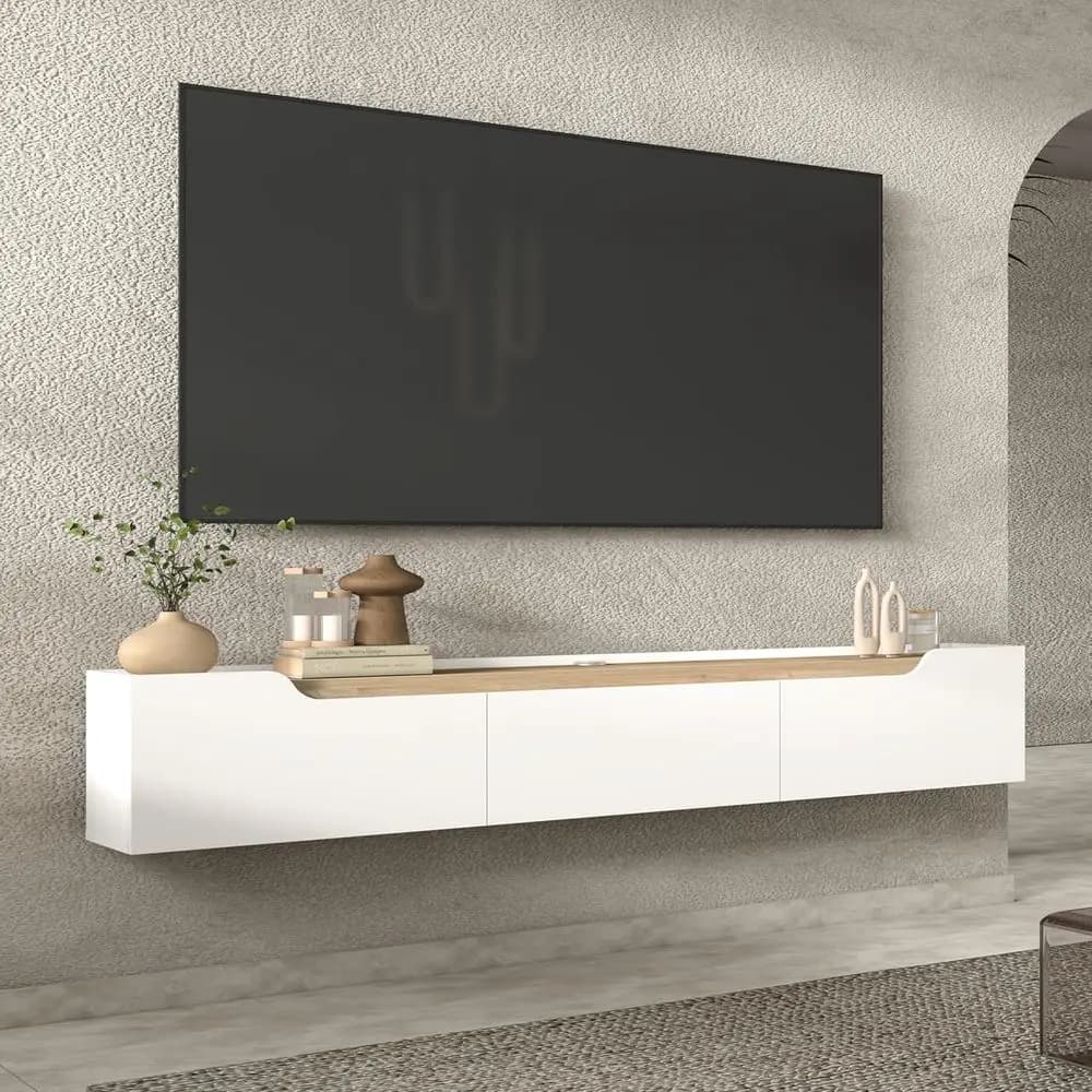 Mobile TV Sospeso per TV da 80 Pollici, Centro Intrattenimento con Gestione Cavi, Eleganti Supporti TV per Soggiorno, Arredamento Casa Moderno