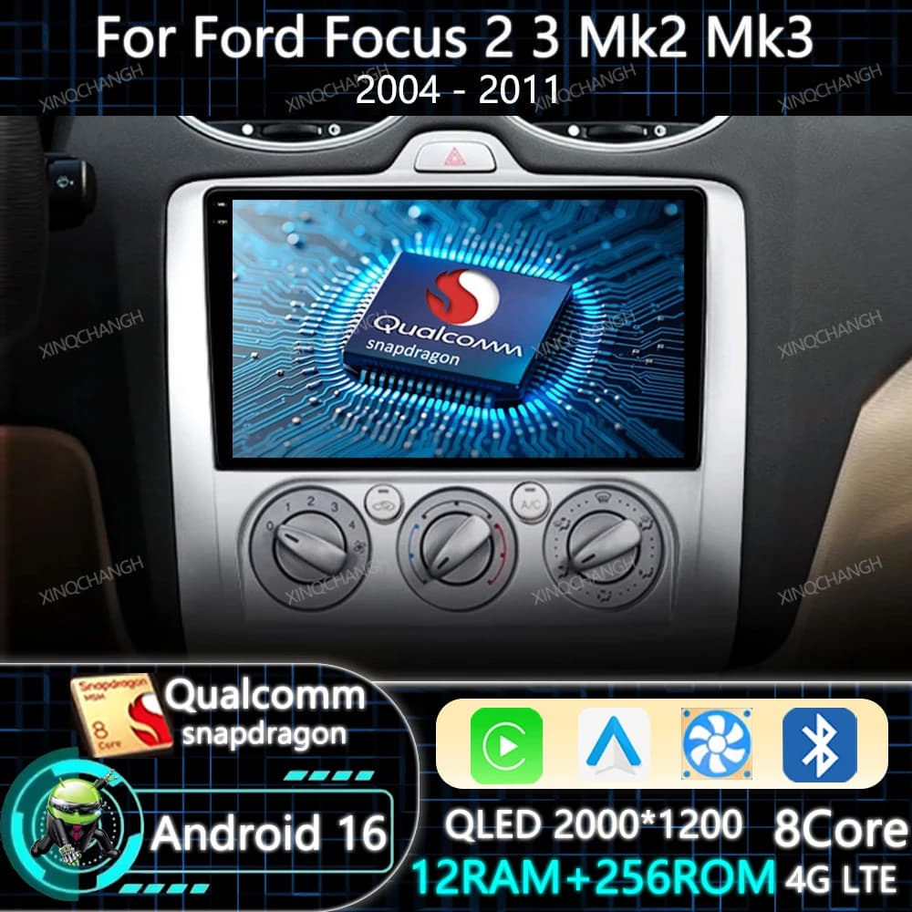 Android 16 Car Radio Carplay Auto For Ford Focus 2 3 Mk2 Mk3 2004 2005 - 2011 QLED GPS Multimedia Video Player Head Unit 4G WIFI