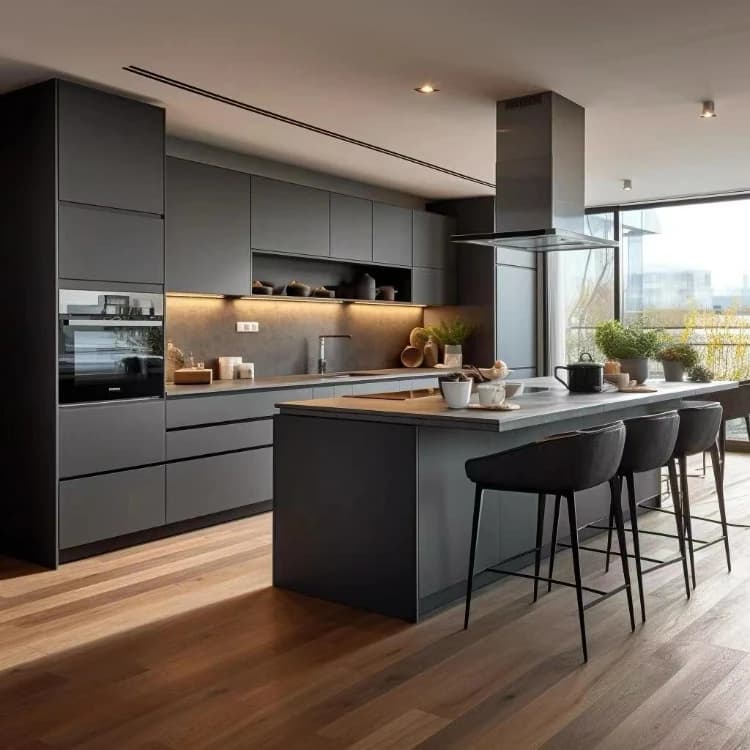 Mobili da cucina personalizzati Mobili da cucina personalizzati standard australiani Vernice per imballaggi piatti Armadi da cucina Armadi neri opachi