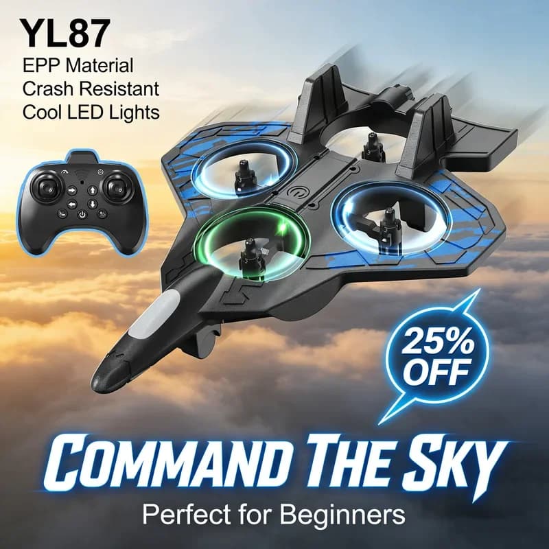 Stunt Flight RC Foam Glider YL87 2.4G Remote Control Airplane LED Lights Durable EPP Material Flying Fighter Toy Kid Great Gift