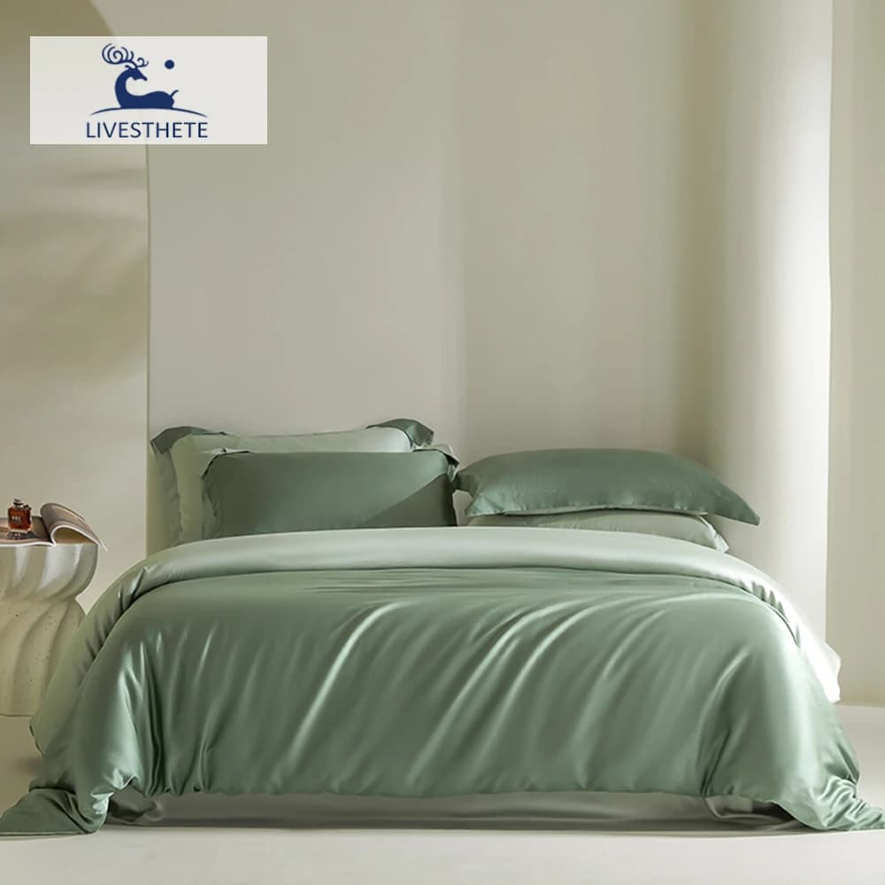 Liv-Esthete doppio colore nobile 100% seta Set biancheria da letto setoso verde regina King copripiumino lenzuolo piatto federa Set biancheria da letto