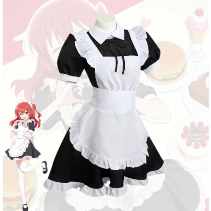 Euro 7 Cos Hitori Gotoh Cosplay Costume Bocchi The Rock Maid Outfit Full Set Black Dress White Apron for Women Hallo 【【【2