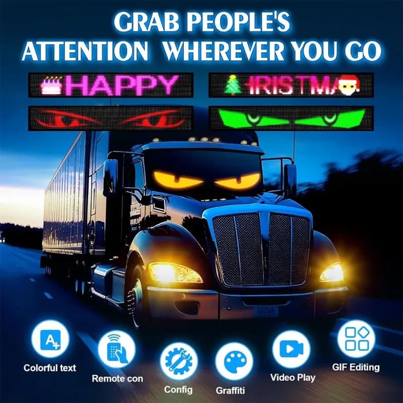 Pannello LED a Matrice di Pixel, Insegna LED per Auto, Applicazione Occhio del Diavolo, Illuminazione Notturna, Display LED Flessibile Programmabile Fai-da-Te per Auto e Camion