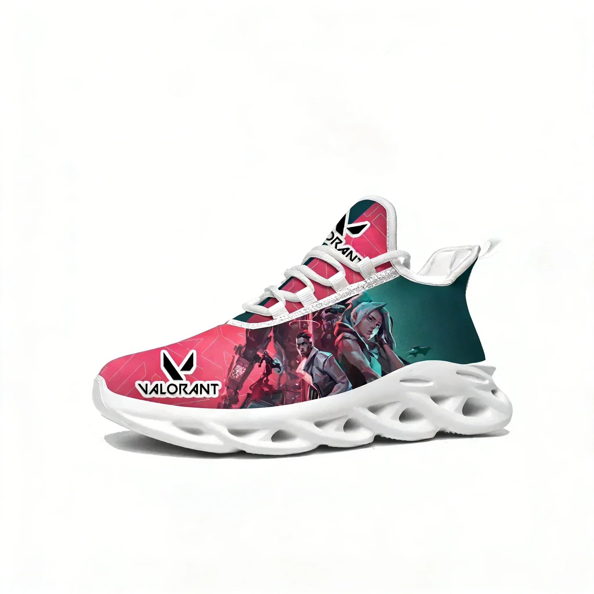 Scarpe da ginnastica personalizzate con lacci per uomo e donna, ispirate al gioco Valorant e ai cartoni animati, ideali per lo sport e la corsa.