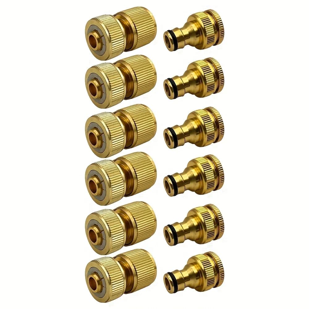 6/12p EU Standard Aluminum Pipe Connectors Set - 1/2''' and 3/4'''' + 1/2' (13-16mm) Quick Connection for Garden Pipes