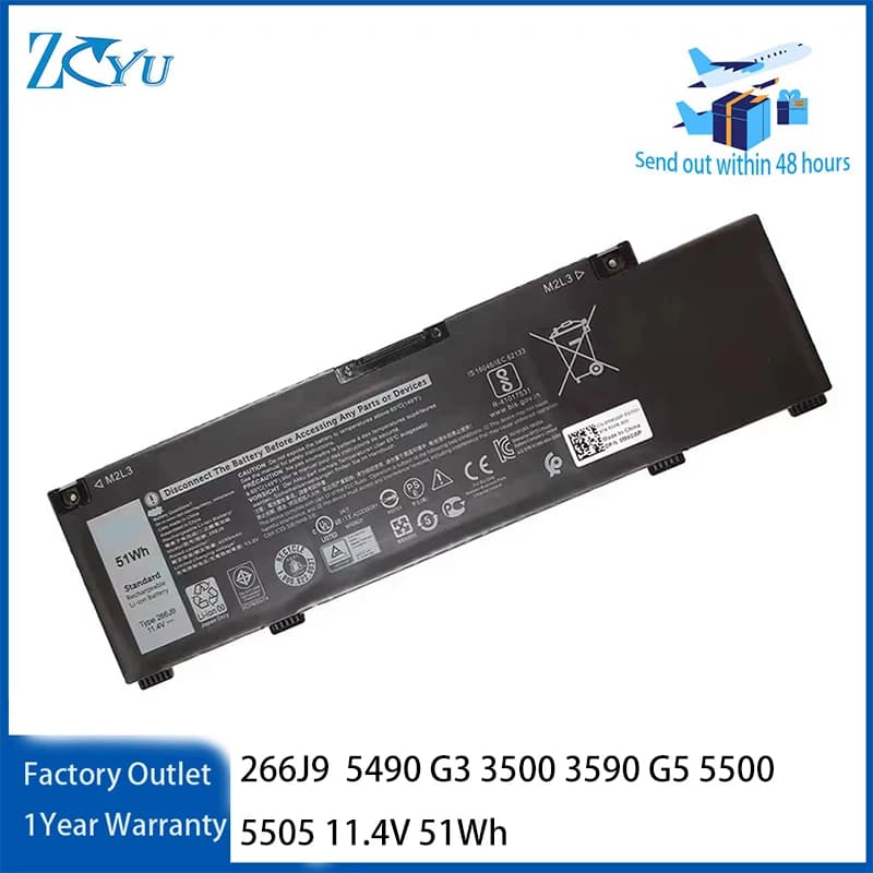 266J9 Laptop Battery for Dell Inspiron 5490 G3 3500 3590 G5 5500 5505Series 11.4V 51Wh