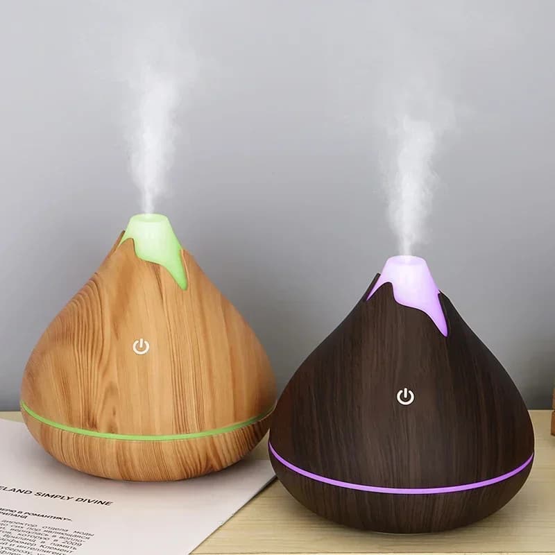 Diffusore di oli essenziali per aromaterapia 350ML Umidificatore ad ultrasuoni con telecomando a venature del legno fresco con luce LED a 7 colori