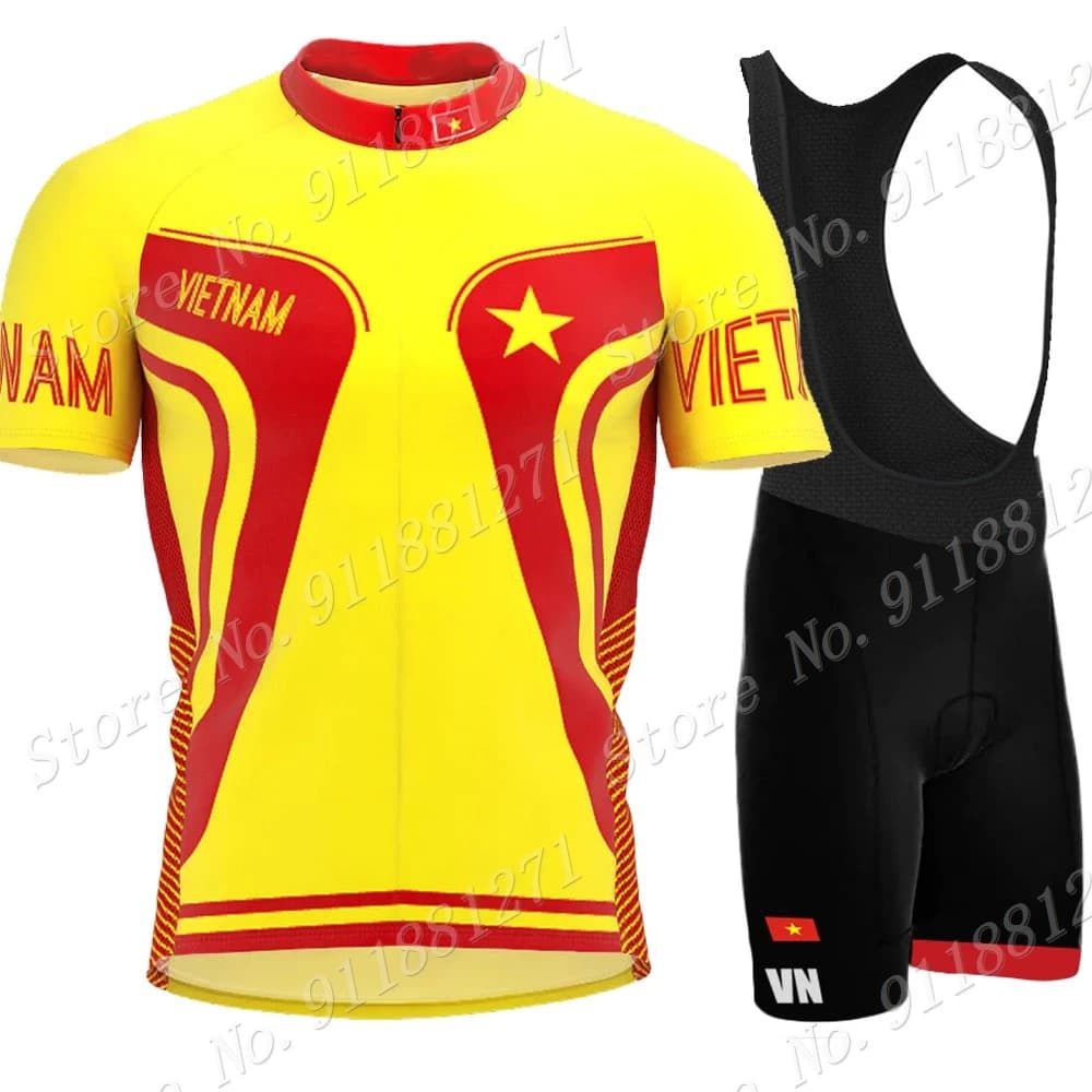 2023 Vietnam Flag Cycling Jersey Set Team Mens manica corta abbigliamento Suit Road Bike camicie bicicletta bavaglino pantaloncini MTB Wear Ropa