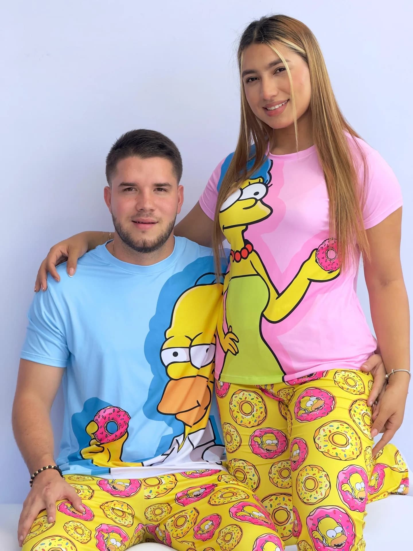 Disney The Simpsons Homer & Marge Set di t-shirt per adulti e bambini con stampa all-over e pantaloni a gamba larga, estivo, ad asciugatura rapida, morbido, comodo e leggero