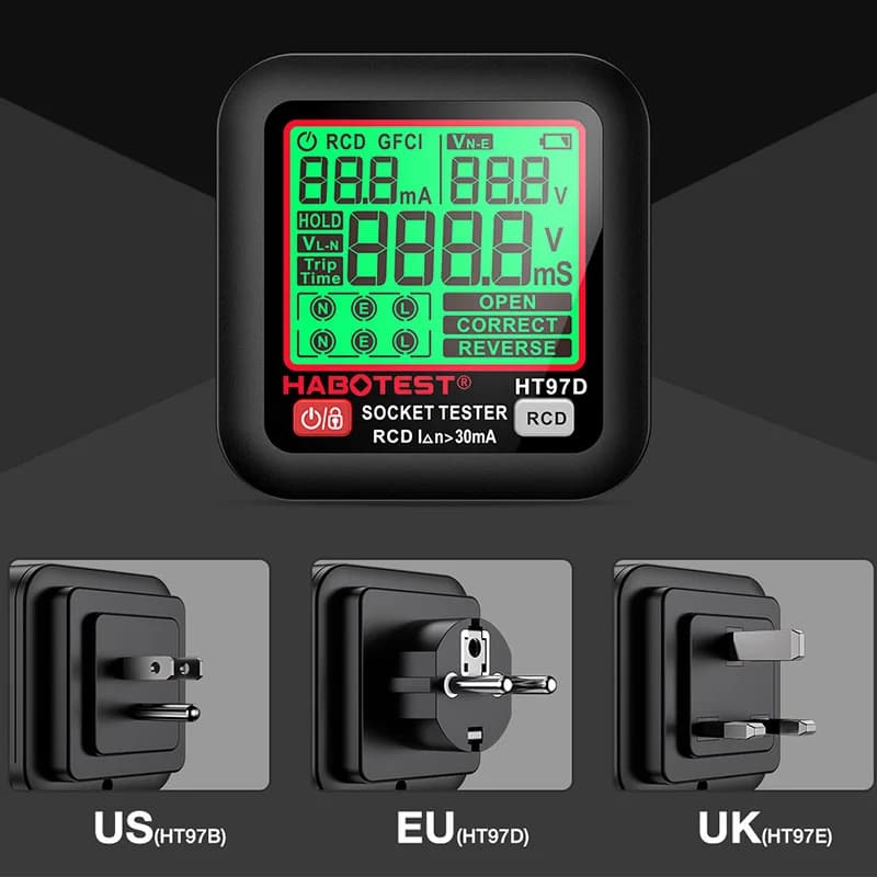 Tester per presa digitale 48 ~ 250V EU US UK Plug rilevatore di tensione intelligente RCD GFCI Test di tensione rilevamento automatico con retroilluminazione