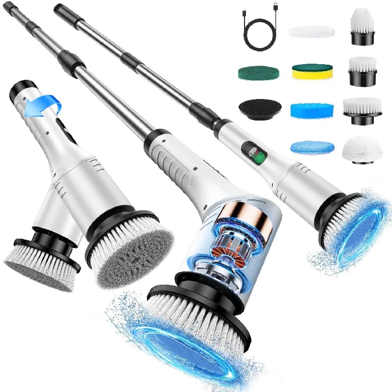 Spazzola per pulizia elettrica Spazzola per pulizia girevole wireless multifunzionale 9 in 1 per uso domestico per bagno, cucina, finestre, WC