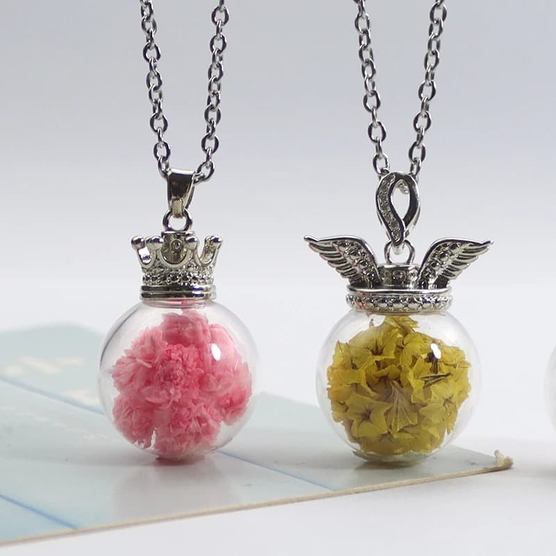 1PC Glass Globe Real Flower Necklace Real Tarassaco Seeds Glass Pendant With Globe Wish Necklace Natural Jewelry