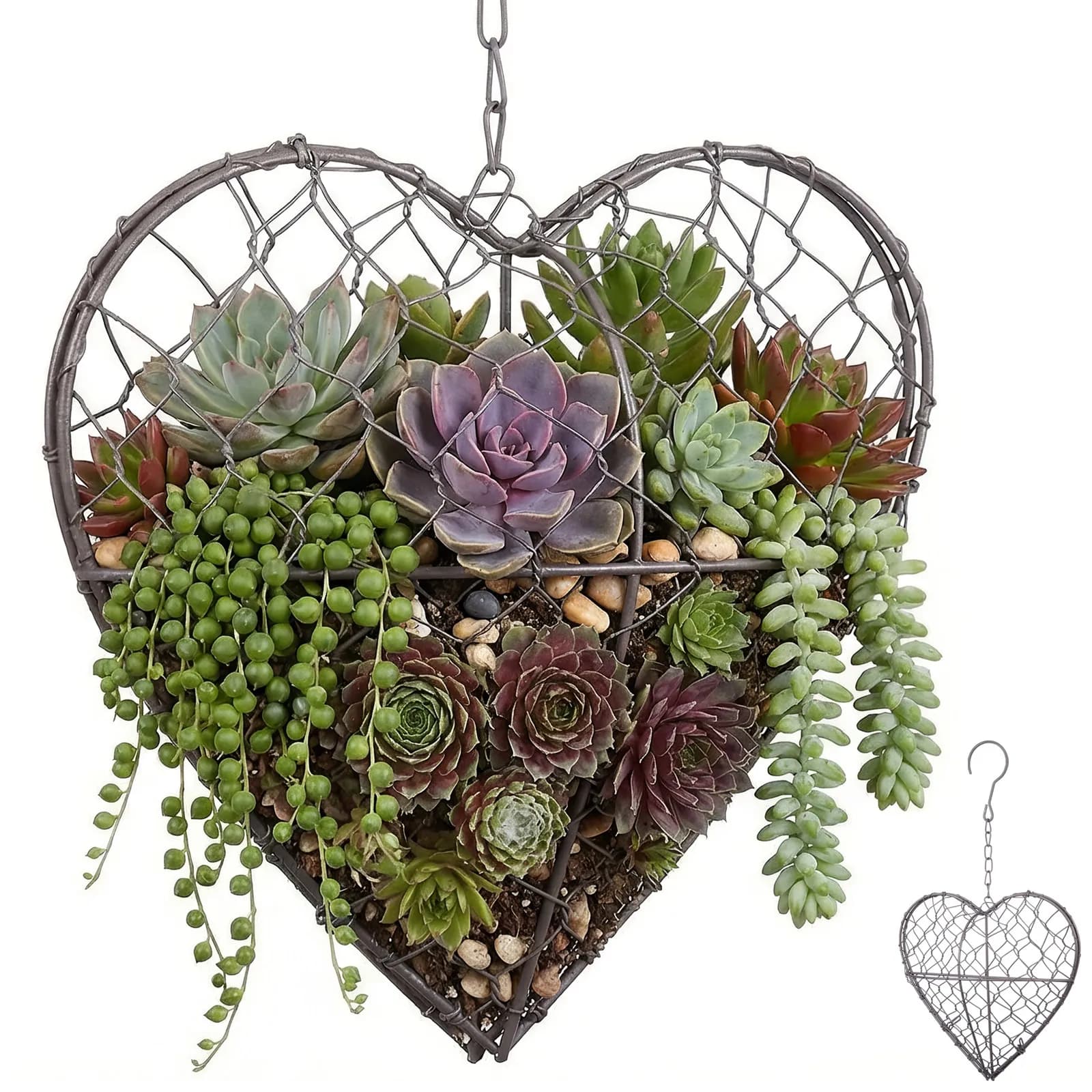Heart Shaped Iron Wire Wreath Hanging Planter Basket Wall Mounted Succulent Pot Indoor Outdoor Decor Space Saving Modern Plant