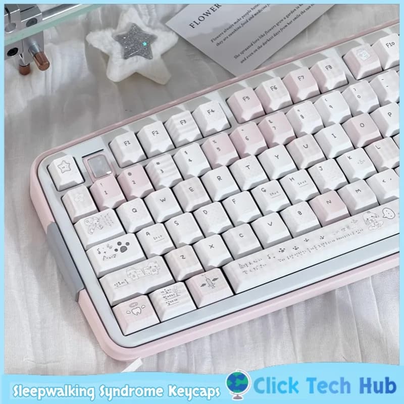 Tasti per Tastiera Meccanica Personalizzati con Motivo Sindrome del Sonno Parlante, Rosa e Bianco Adorabile, Asse Magnetico